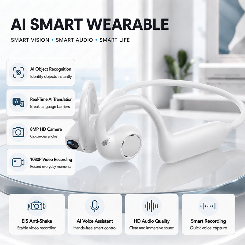 Headphones - หูฟังไร้สายสำหรับกีฬา BT 5.4 พร้อมกล้อง 800w บันทึกวิดีโอ