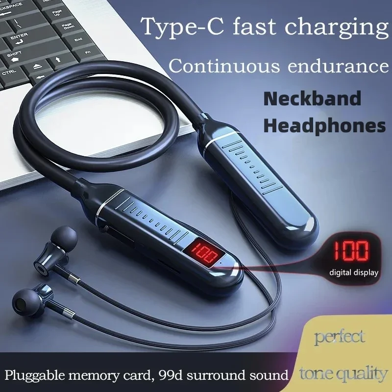 Magnetic Neckband Sports Earphones - หูฟังไร้สายบลูทูธหูฟังแบบคล้องคอสําหรับเล่นเกมจอแสดงผล LED สเตอริโอกีฬาชุดหูฟัง Halter หูฟังแม่เหล็กกันน้ํา