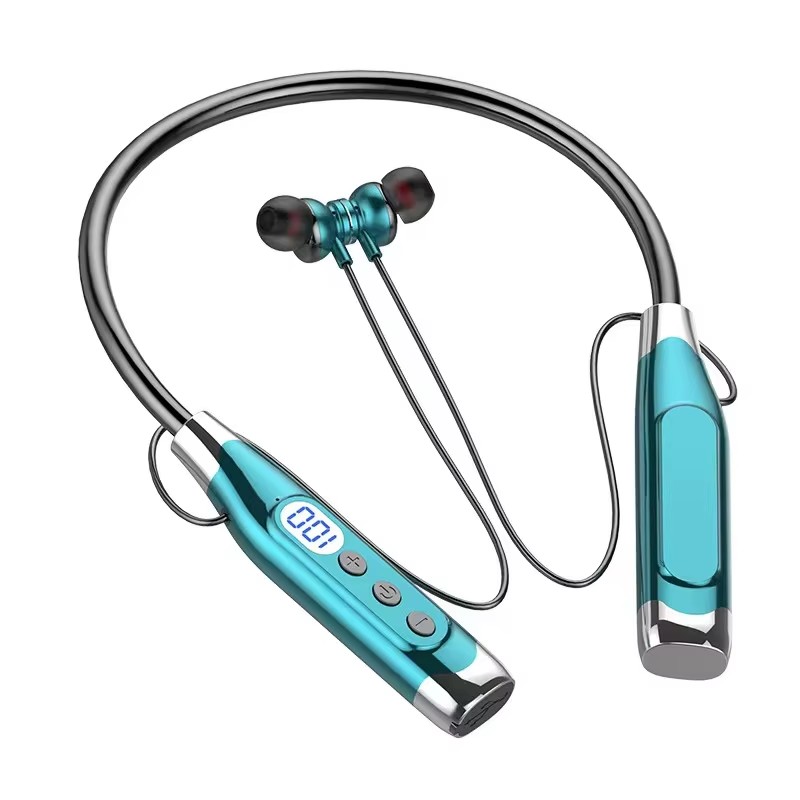 Magnetic Neckband Sports Earphones - หูฟังบลูทูธแบบคล้องคอสำหรับเล่นกีฬา พร้อมจอแสดงผลแบตเตอรี่ LED ช่องชาร์จแบบ Type-C แม่เหล็กในตัว