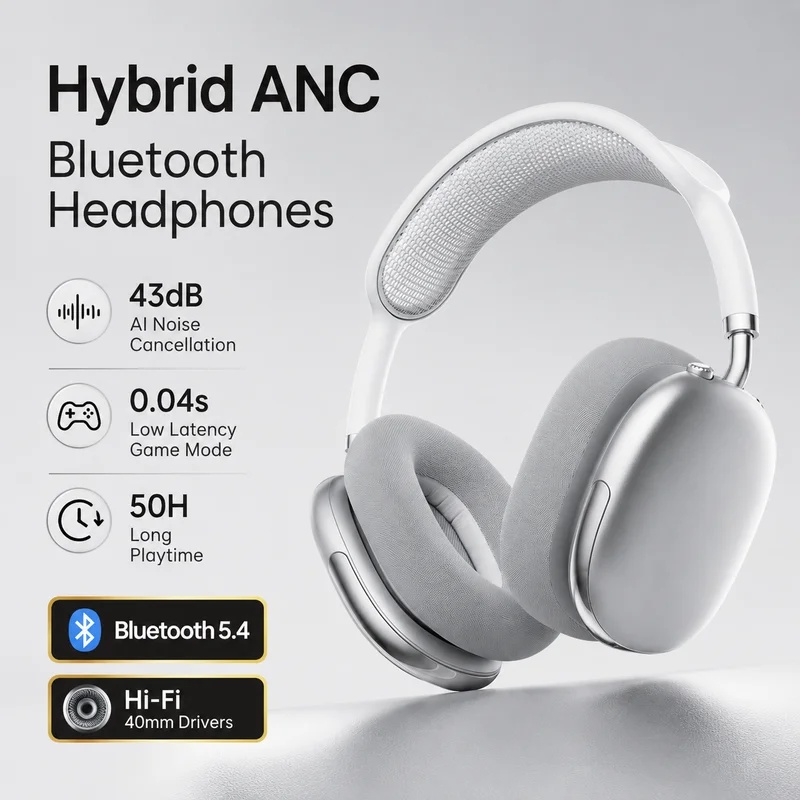 หูฟังบลูทูธไร้สายแบบครอบหู พร้ - Anc Wireless Over Ear Headphones บทวิจารณ์และราคา